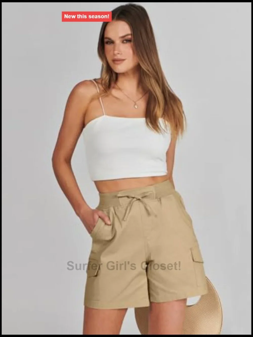 Women's 6 Pocket Cargo Shorts High Waist Adjustable Drawstring Cotton Summer